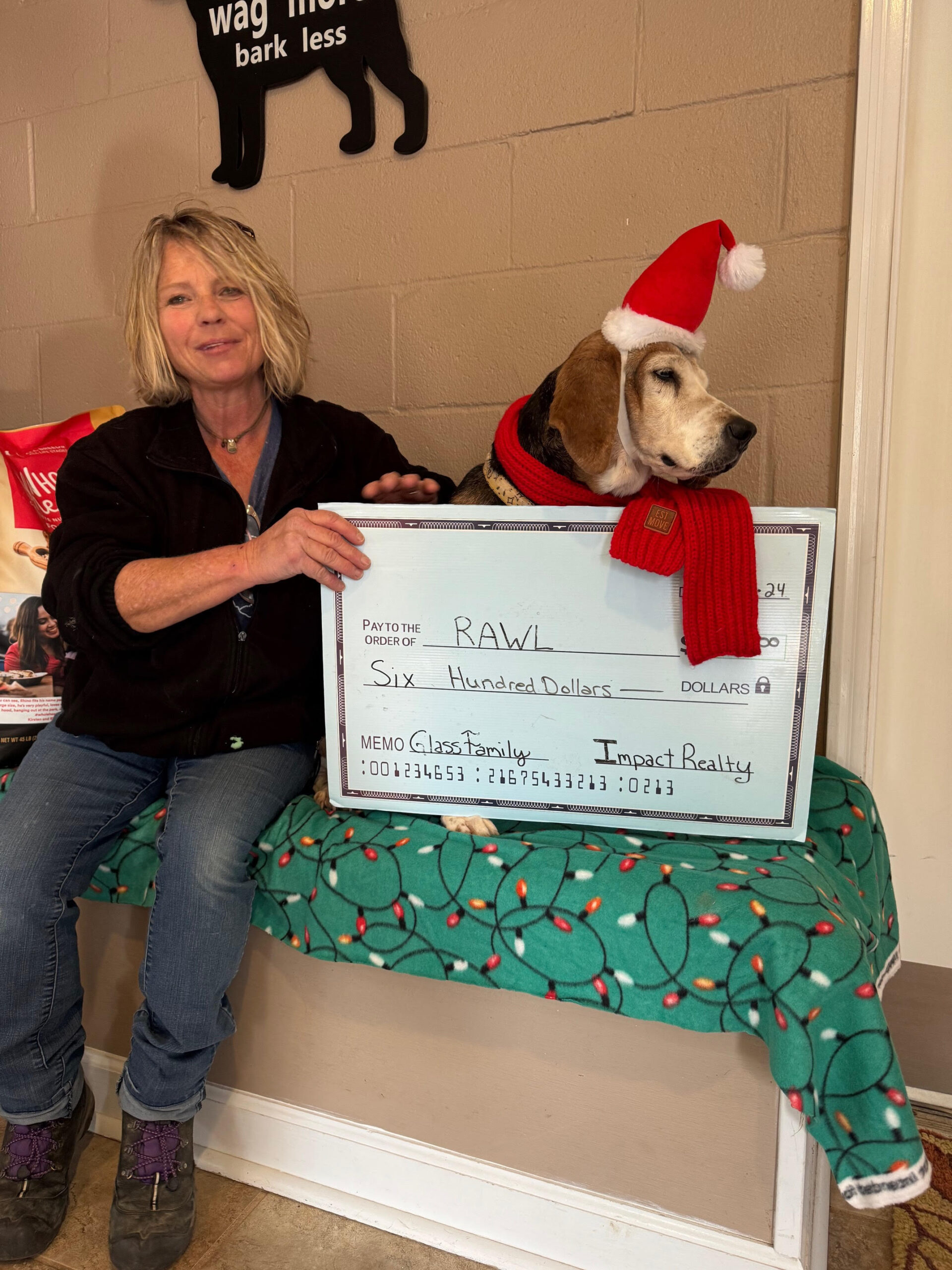 Donation check to RAWLS